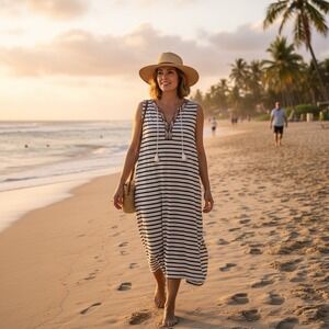 Boho Dress Ava &Liz Size L Black White Comfy Cottagecore Flowy